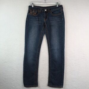 True Religion Jeans Sz 27 Joey Straight Low Rise Flap Pockets Whiskered